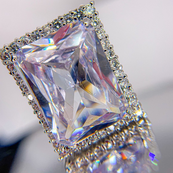 Enormous Radiant Cut Cubic Zirconia Cocktail Ring with Round Stones - Picture 3 of 7